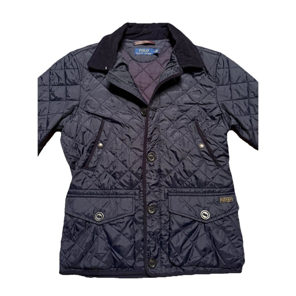 Polo Ralph Lauren Quilted Field Jacket Navy Mens M Leather Trim 44” Chest - Picture 3 of 13